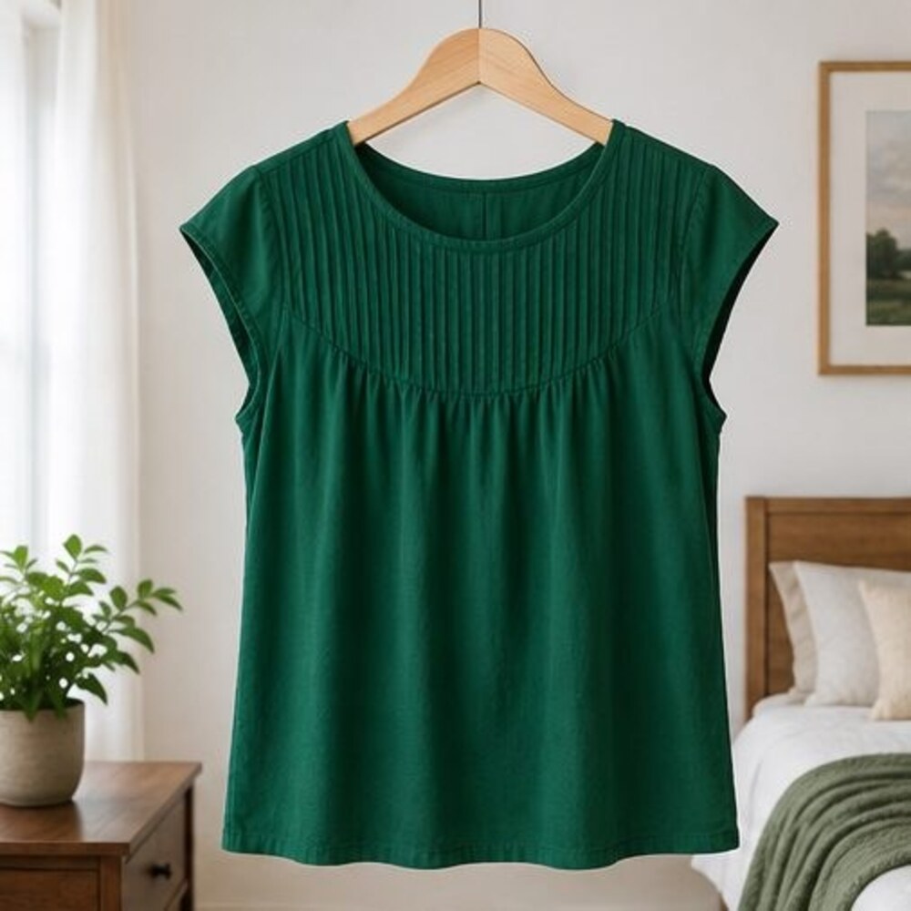 Emerald Pintuck Yoke Blouse